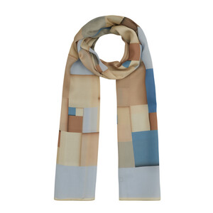 Blue Cream Lego Print Cotton Rayon Scarf - Thumbnail