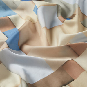 Blue Cream Lego Print Cotton Rayon Scarf - Thumbnail