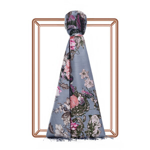 ipekevi - Blue Peony Garden Print Silk Scarf