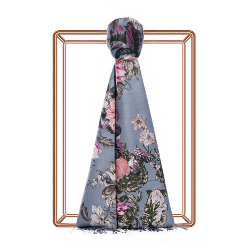 Blue Peony Garden Print Silk Scarf