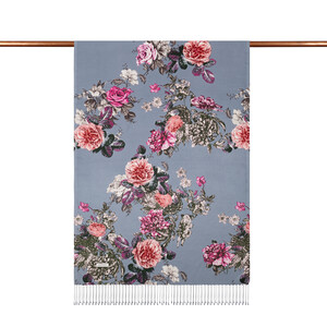 ipekevi - Blue Peony Garden Print Silk Scarf (1)