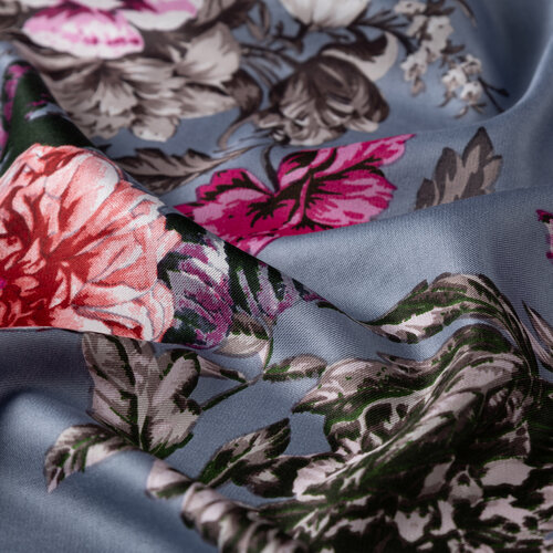 Blue Peony Garden Print Silk Scarf