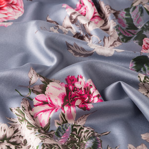 Blue Peony Garden Print Silk Scarf - Thumbnail