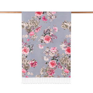 Blue Peony Garden Print Silk Scarf - Thumbnail