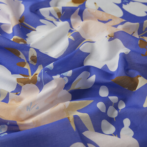 Blue Peony Print Cotton Scarf - Thumbnail