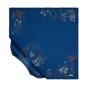 Blue Pretty Garden Twill Silk Scarf - Thumbnail