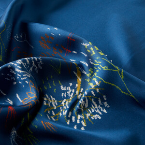 Blue Pretty Garden Twill Silk Scarf - Thumbnail