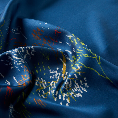 Blue Pretty Garden Twill Silk Scarf