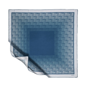 Blue Qufi Pattern Silk Twill Scarf - Thumbnail