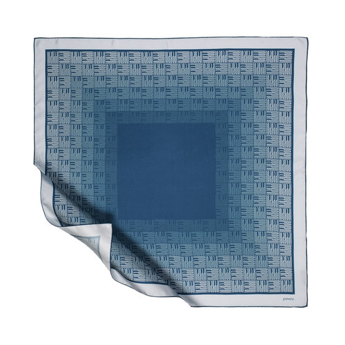 Blue Qufi Pattern Silk Twill Scarf