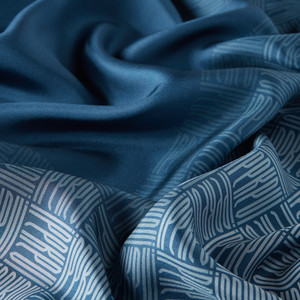 Blue Qufi Pattern Silk Twill Scarf - Thumbnail