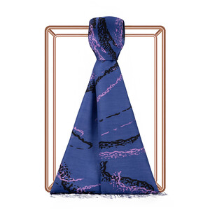 Blue Sand Wave Print Silk Scarf - Thumbnail