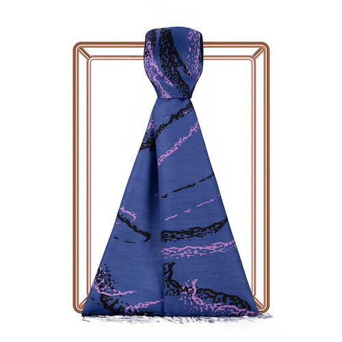 Blue Sand Wave Print Silk Scarf