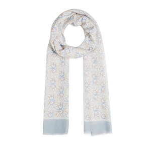 Blue Typo Monogram Cotton Silk Scarf - Thumbnail