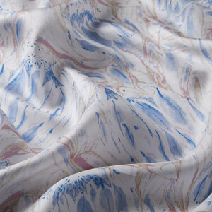 Blue White Floris Twill Silk Scarf - Thumbnail