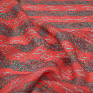 Bordo Gri Monogram Desenli Tensel Şal - Thumbnail