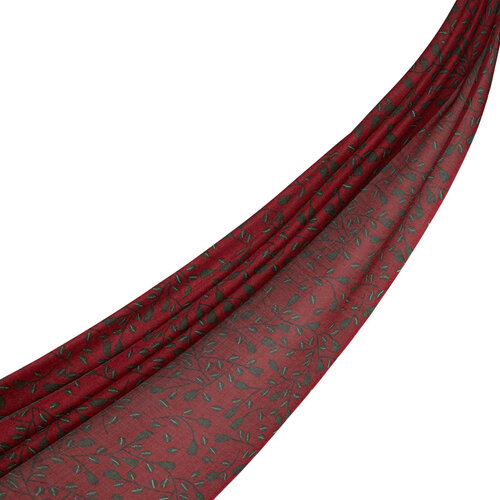 Bordo Mini Yaprak Desenli Yün Şal