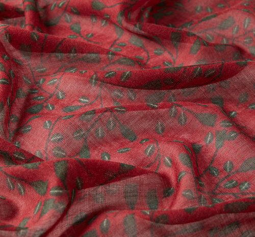 Bordo Mini Yaprak Desenli Yün Şal