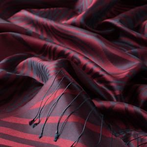 Bordo Zebra Jakar Desenli İpek Şal - Thumbnail