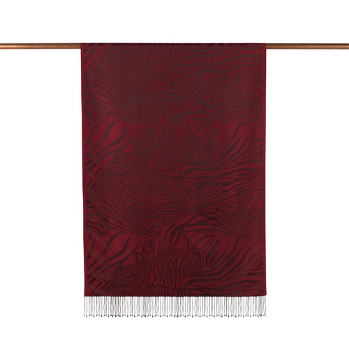 Bordo Zebra Jakar Desenli İpek Şal