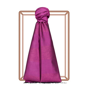 Bougainvillea Block Lurex Striped Silk Scarf - Thumbnail