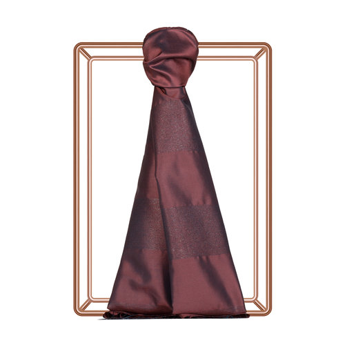 Brick Red Block Lurex Striped Silk Scarf