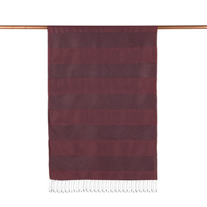 Brick Red Block Lurex Striped Silk Scarf - Thumbnail