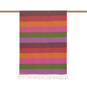 Brick Red Block Striped Reversible Silk Scarf - Thumbnail