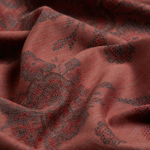 Brick Red Cross Stich Floral Cotton Silk Scarf - Thumbnail