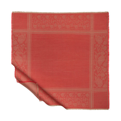 Brick Red Floral Print Wool Silk Scarf