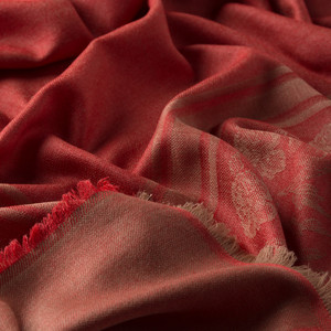 Brick Red Floral Print Wool Silk Scarf - Thumbnail