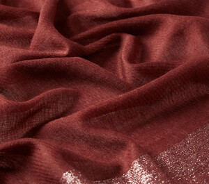Brick Red Lurex Border Wool Silk Scarf - Thumbnail
