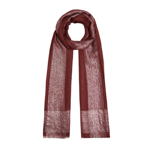 ipekevi - Brick Red Lurex Border Wool Silk Scarf (1)