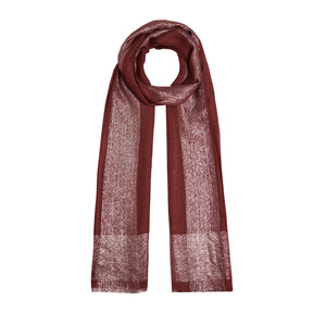 Brick Red Lurex Border Wool Silk Scarf - Thumbnail