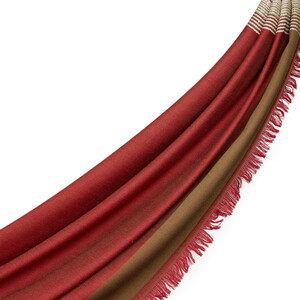 Brick Red Multi Stripe Wool Silk Scarf - Thumbnail