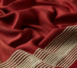 Brick Red Multi Stripe Wool Silk Scarf - Thumbnail