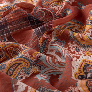 Brick Red Patchwork Print Tencel Scarf - Thumbnail