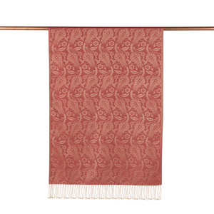 Brick Red Tulip Jacquard Silk Scarf - Thumbnail