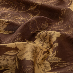 Brown Azalea Print Tencel Scarf - Thumbnail