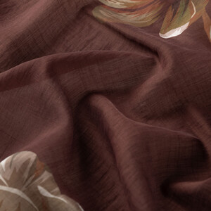 Brown Beige Chain Peony Patterned Tencel Scarf - Thumbnail