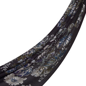 Brown Beige Chrysanthemum Print Tencel Scarf - Thumbnail