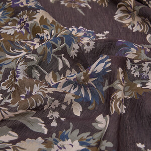 Brown Beige Chrysanthemum Print Tencel Scarf - Thumbnail