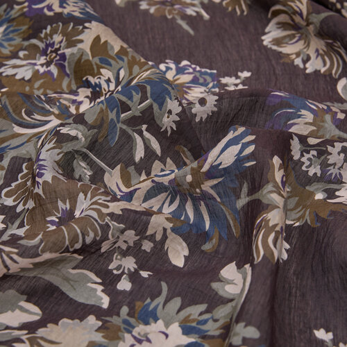 Brown Beige Chrysanthemum Print Tencel Scarf