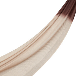 Brown Beige Gradient Block Cord Wool Silk Scarf - Thumbnail