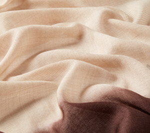 Brown Beige Gradient Block Cord Wool Silk Scarf - Thumbnail
