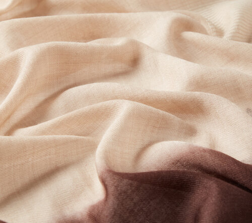 Brown Beige Gradient Block Cord Wool Silk Scarf