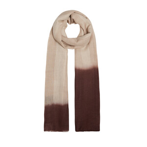 Brown Beige Gradient Block Cord Wool Silk Scarf - Thumbnail