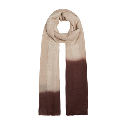 Brown Beige Gradient Block Cord Wool Silk Scarf