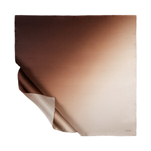 Brown Beige Gradient Satin Silk Scarf - Thumbnail