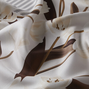 Brown Beige Tulipa Twill Silk Scarf - Thumbnail